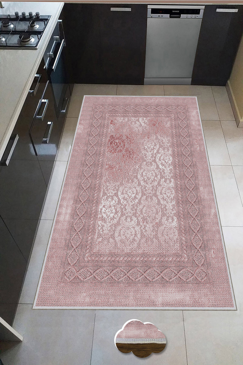 Covor Bucatarie Asi Home Powder Pink, 60 x 100cm, Poliester, Multicolor