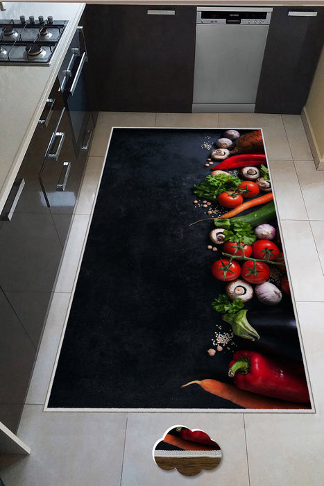 Covor Bucatarie Asi Home Vegetables, 60 x 100cm, Poliester, Multicolor