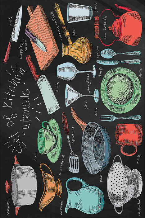 Covor Bucatarie Asi Home Kitchen Utensils, 60 x 100cm, Poliester, Multicolor