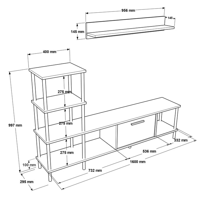 Comoda TV Asi Home NB, 160 cm,  95 cm x 100 cm,  15 cm  x 30 cm,  15 cm , Pin,
Gri