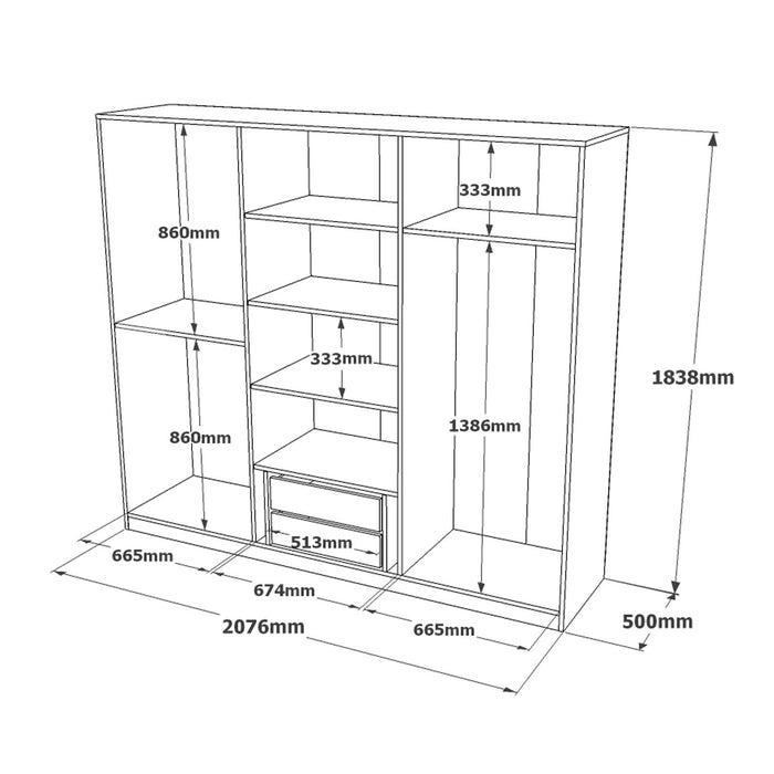 Dulap Asi Home HM3 - W, Alb, 207 x183 x50 cm