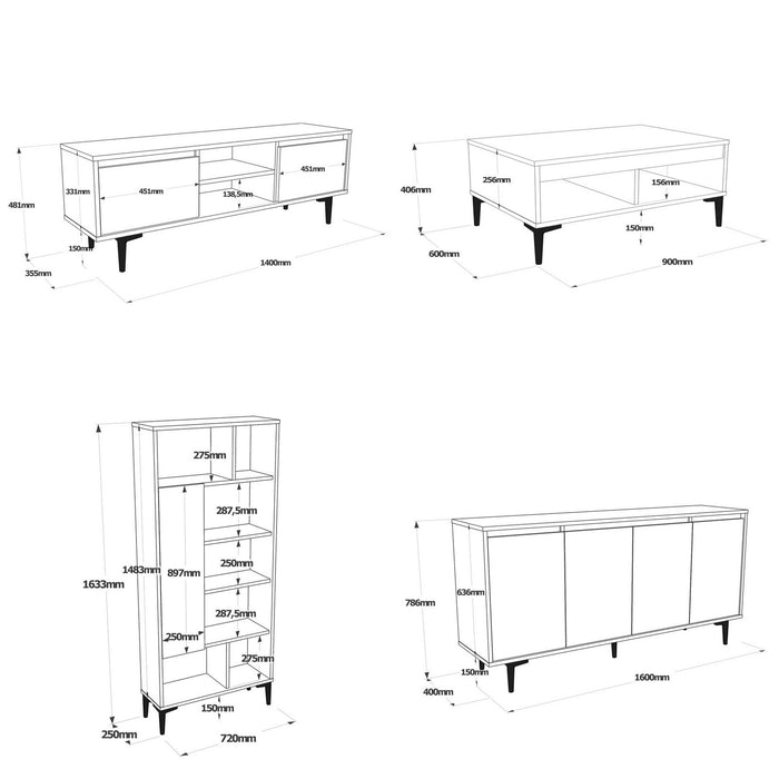 Set Mobila Sufragerie / Living Asi Home AR14-KA, Stejar/
Antracit, 140x48x35,5/90x41x60/160x79x40/72x163x25cm