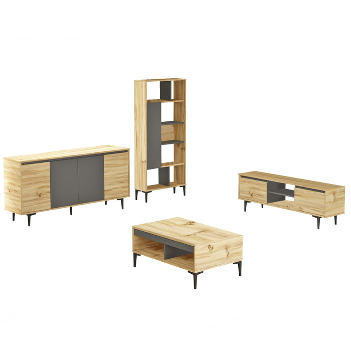 Set Mobila Sufragerie / Living Asi Home AR14-KA, Stejar/
Antracit, 140x48x35,5/90x41x60/160x79x40/72x163x25cm