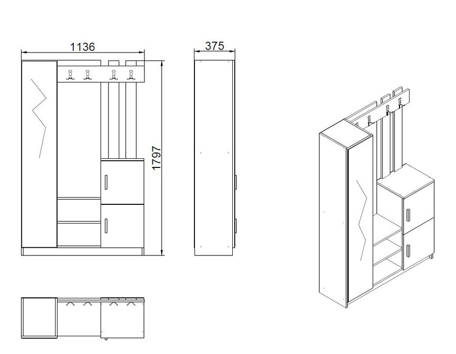 Cuier Asi Home DD7 - AW, Pin/
Alb, 114 x180 x37 cm