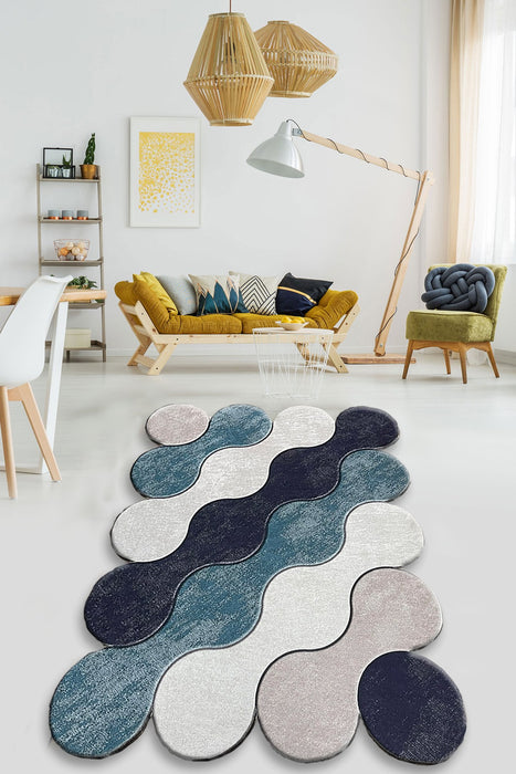 Covor Asi Home Circle - TURQIZ, 100 x 200cm, Poliester, Verde Inchis- Alb-Bej