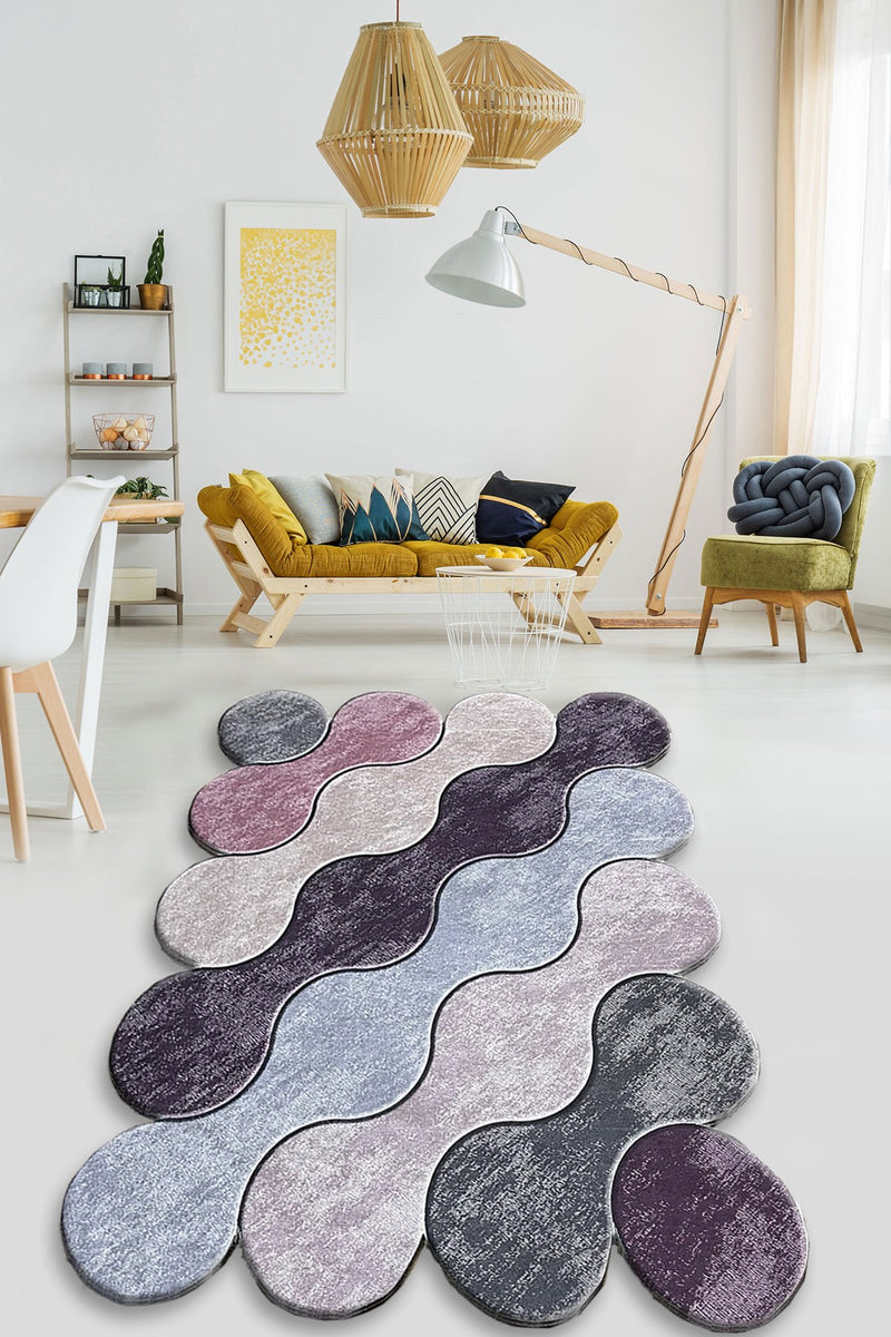 Covor Asi Home Circle - Purple, 80 x 120cm, Poliester, Mov- Lilia- Antracit