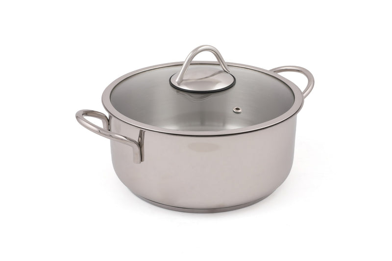 Oală Inox cu Capac – 3,4L, 26x26x8 cm, Argintiu, D50, 100% Oțel Inoxidabil