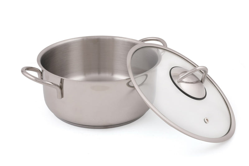 Oală Inox cu Capac – 3,4L, 26x26x8 cm, Argintiu, D50, 100% Oțel Inoxidabil
