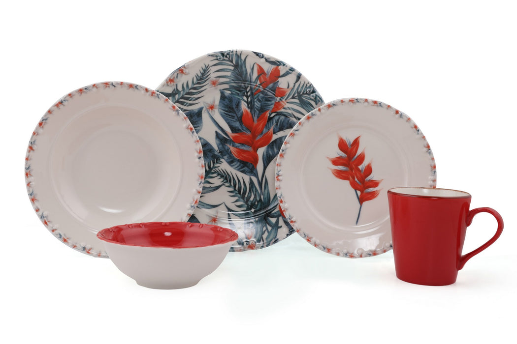 Set Vesela 30 Piese, Asi Home Colorful Leaves D29, Crem Rosu Albastru inchis