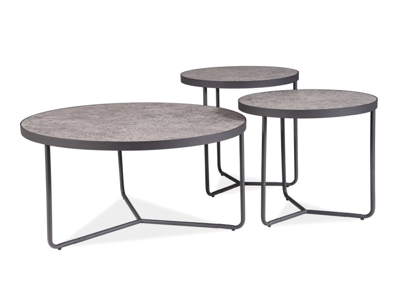 Set Masute de Cafea, 3 Piese, Demeter II Grey (Efect Beton) / Negru