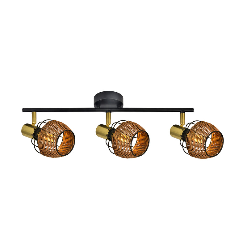 Plafoniera Zuma Line 3xE14 Negru / Auriu / ROTANG
