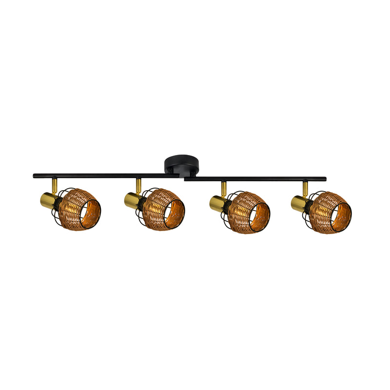 Plafoniera Zuma Line 4xE14 Negru / Auriu / ROTANG